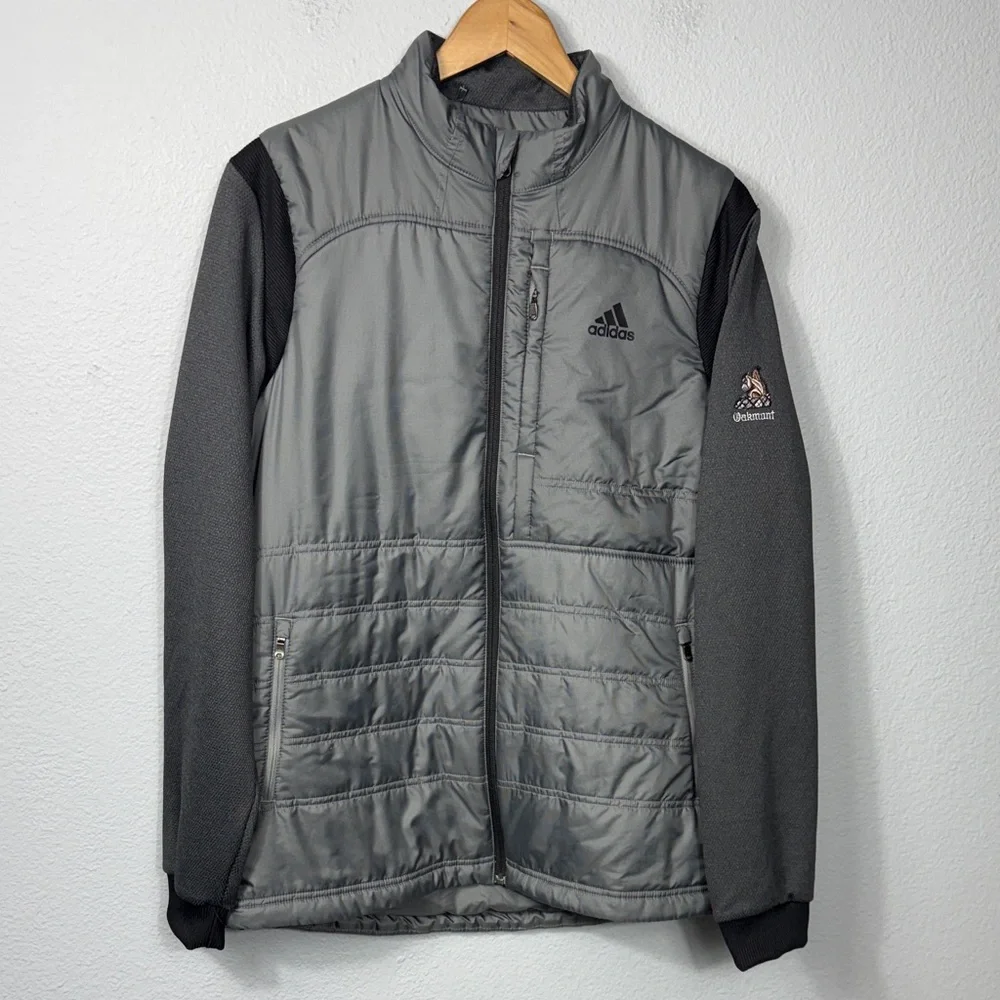 adidas Gray and Black Men’s Insulated Puffer Jacket with Oakmont Patch